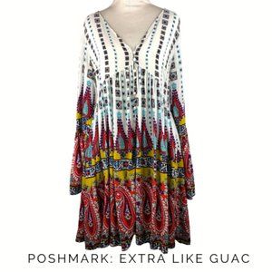 Boho Chic Print Trumpet Sleeve Dress